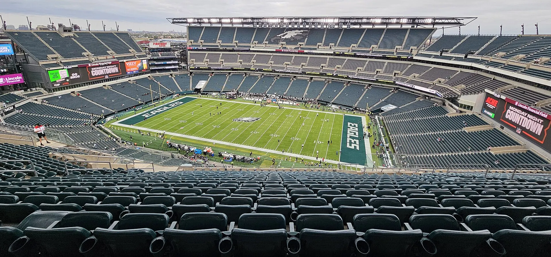 Lincoln Financial Field, the Philadelphia Eagles' stadium in South Philadelphia, photographed in 2024 with its stands and playing field in view