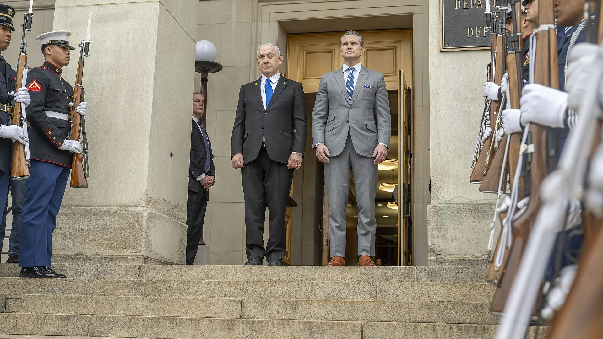 Pete Hegseth and Benjamin Netanyahu during a bilateral meeting at the Pentagon in Washington in February 2025