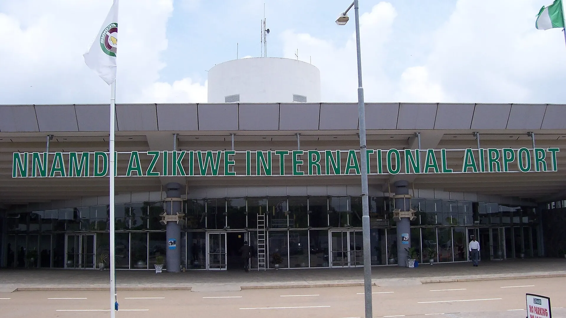 Entrance to the old terminal building at Nnamdi Azikiwe International Airport in Abuja, Nigeria