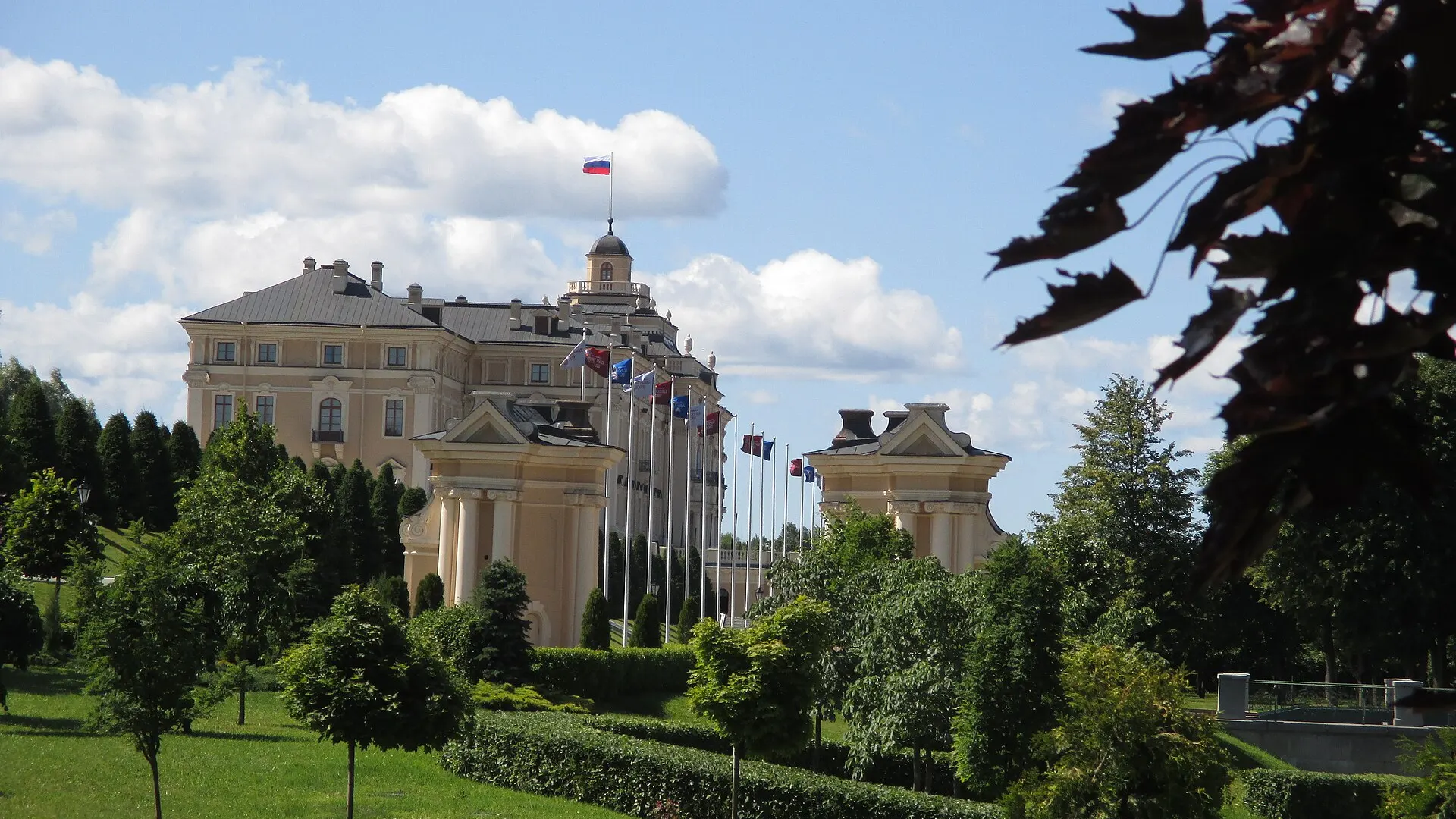 The eastern facade of the Constantine Palace in Strelna, on the outskirts of St Petersburg, Russia, seen from its grounds