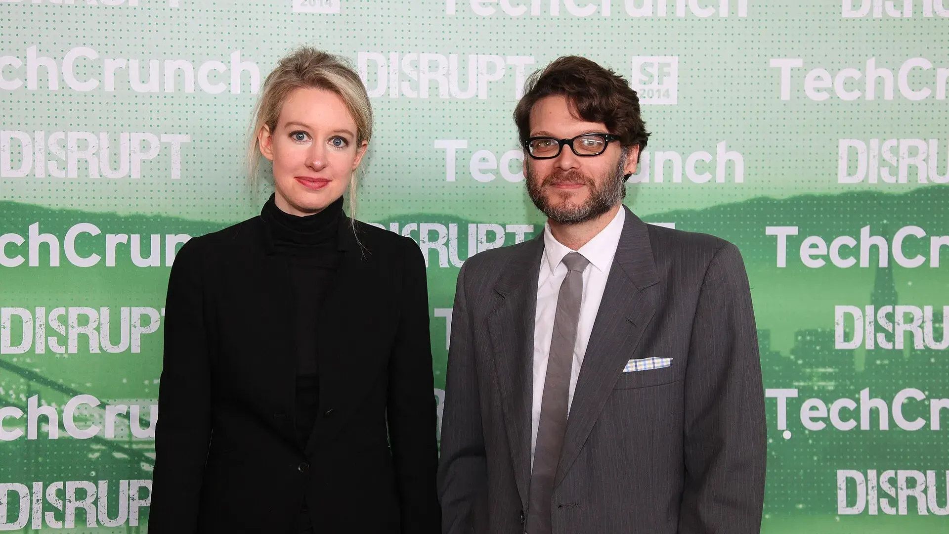 Elizabeth Holmes, in a black turtleneck, photographed backstage at a technology conference in San Francisco in 2014.